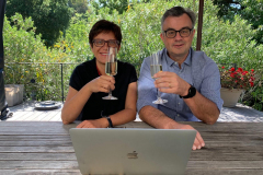 One of the co-recipients of the IEEE Jack S. Kilby Signal Processing Medal, Emmanuel Candes, watches his award presentation with his wife, during the virtual 2021 IEEE VIC Summit and Honors Ceremony.