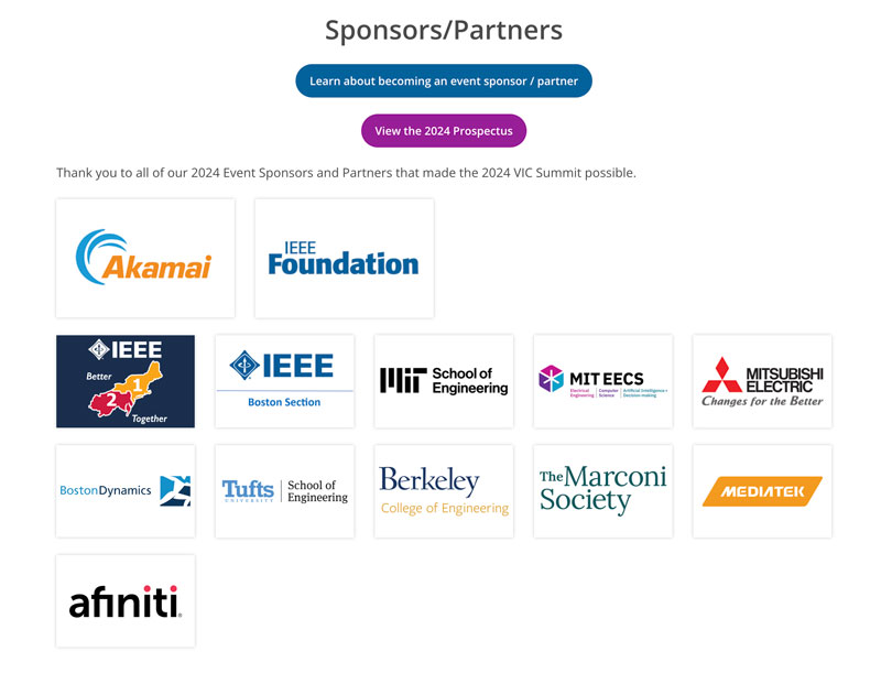 Screenshot of Sponsors / Partners for IEEE Awards Ceremony